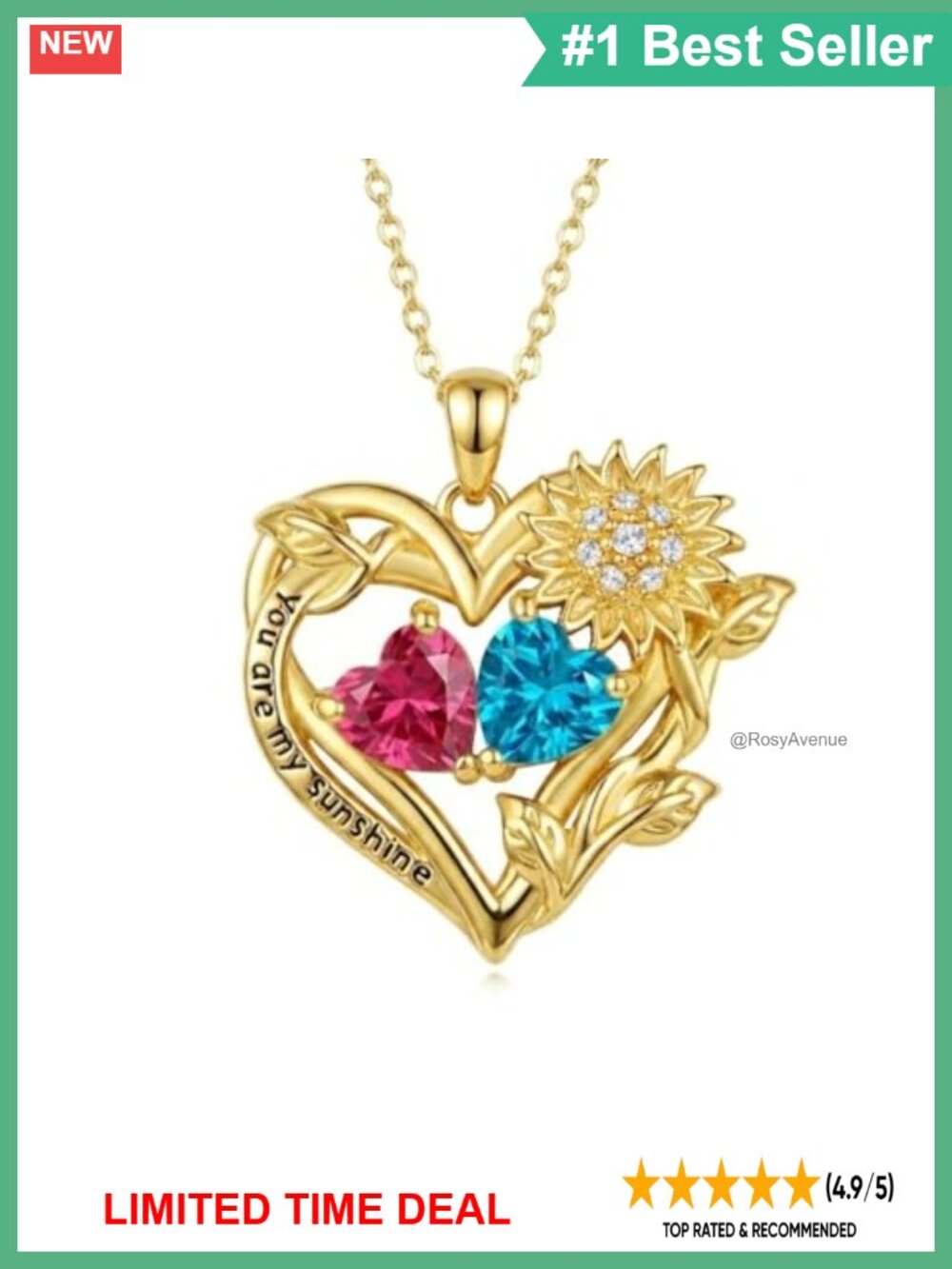 14K Gold Two Birthstone Sunflower Necklace Adjustable Gift for Women